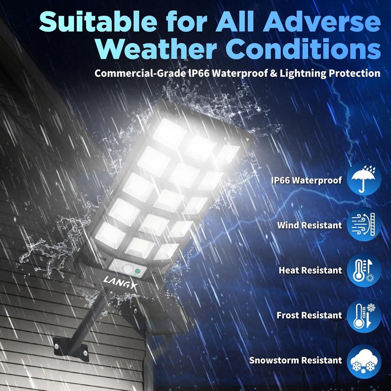 LANGY Solar Lights Outdoor Waterproof, 6500K Dusk to Dawn Solar Street Lights Outdoor Motion Sensor with Remote Control, LED Security Light for Outside Garden Yard Parking Lot, Oudoor Flood Lights, 2 Pack - Image 5